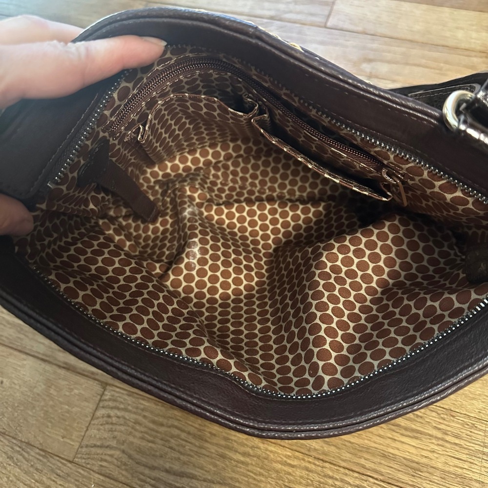 Brighton Straw Crossbody Bag Brown Faux Croc Leather Trim Heart Accents Boho Y2K - Picture 6 of 11